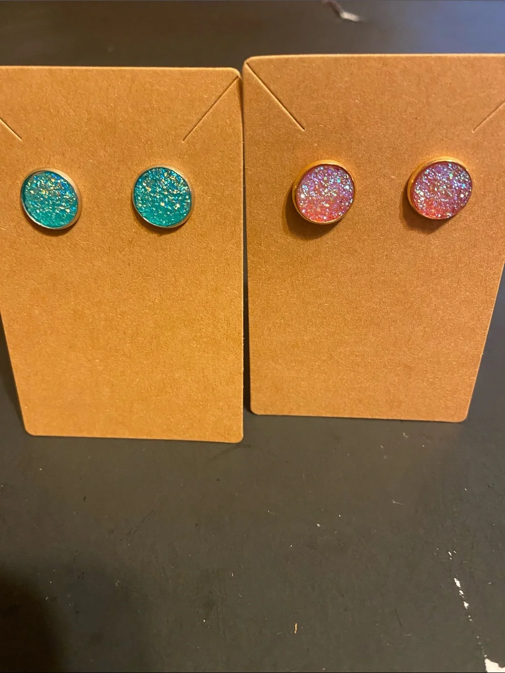 Fashion Jewelry Teal and Pink Druzy Round Stud Earrings
